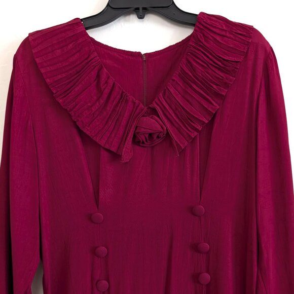 HEARTS Dress 11/12 Red Prairie VTG Maxi Ruffle Collar Button Pleated Cottagecore - Picture 2 of 14